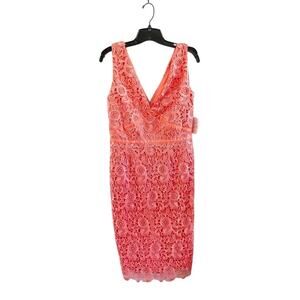 ASOS Paper Dolls Coral Lace V Neck Bodycon Pencil Cocktail Dress Sz 8 NWT